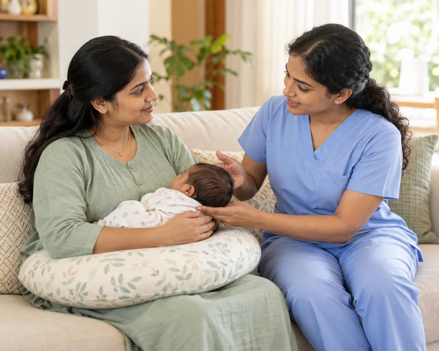Postnatal yoga session at home