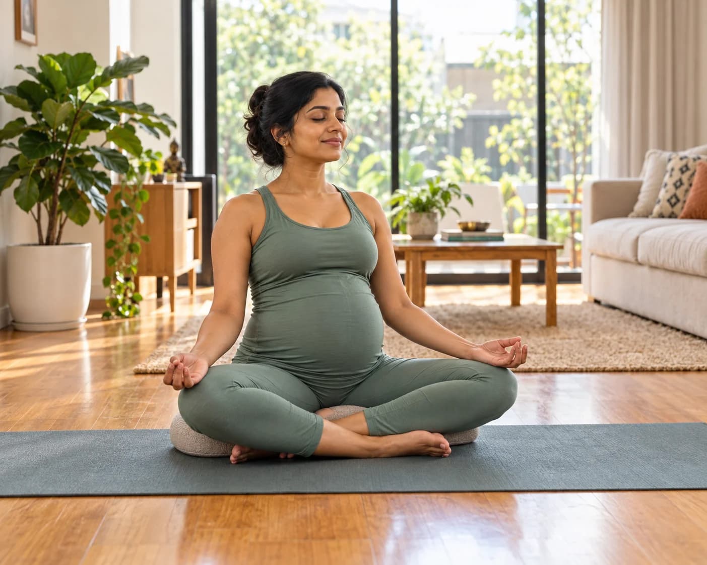 Prenatal yoga session at home